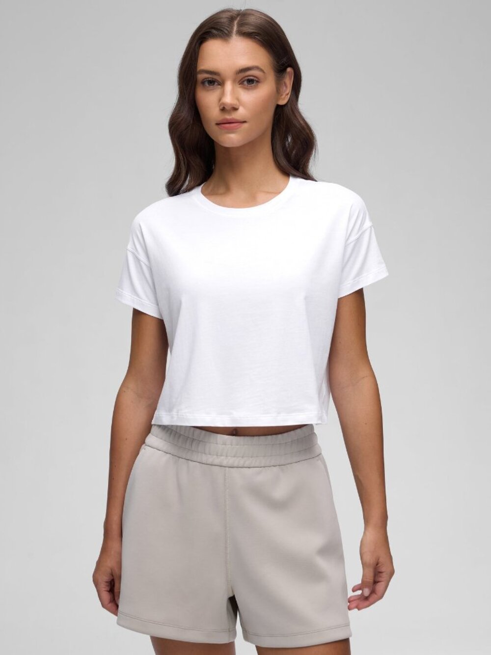 Pima Cotton Crew Neck Cropped Short Sleeve